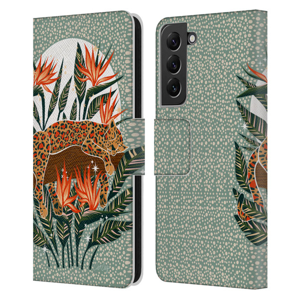 Cat Coquillette Tropical Wildlife Leopard Moonrise Leather Book Wallet Case Cover For Samsung Galaxy S22+ 5G