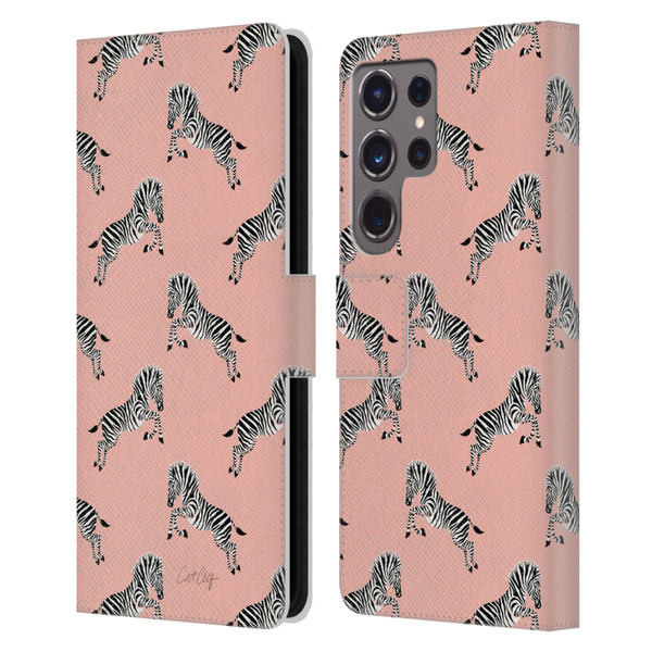 Cat Coquillette Tropical Wildlife Zebra Leap Pattern Leather Book Wallet Case Cover For Samsung Galaxy S24 Ultra 5G