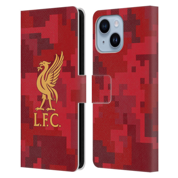 Liverpool Football Club Digital Camouflage Home Red Leather Book Wallet Case Cover For Apple iPhone 14 Plus