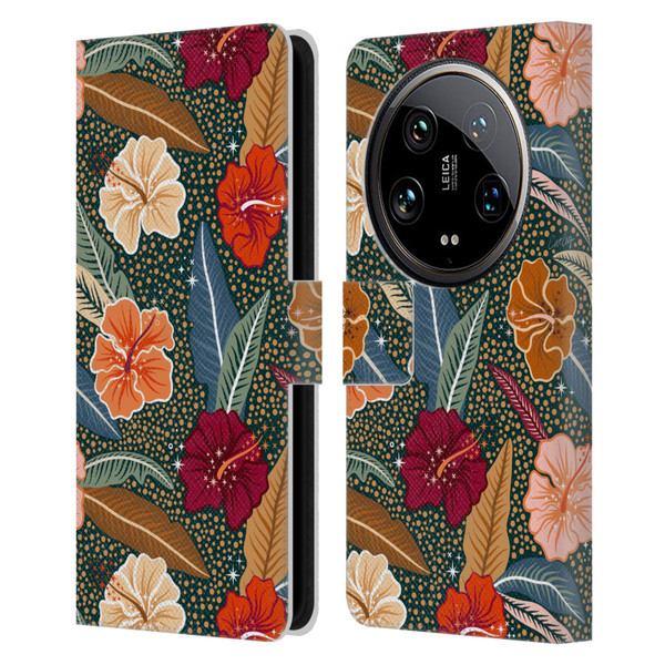 Cat Coquillette Tropical Wildlife African Hibiscus Leather Book Wallet Case Cover For Xiaomi 14 Ultra