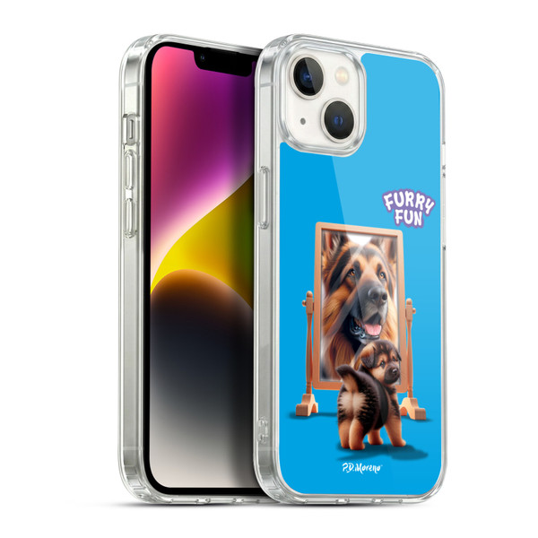 P.D. Moreno Furry Fun Artwork German Shepherd Mirror Soft Gel Case for Apple iPhone 14 Plus & MagSafe