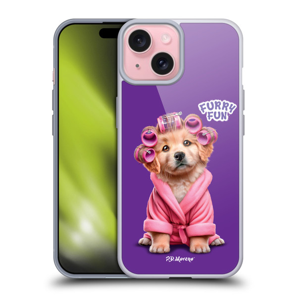 P.D. Moreno Furry Fun Artwork Puppy With Curlers Soft Gel Case for Apple iPhone 15