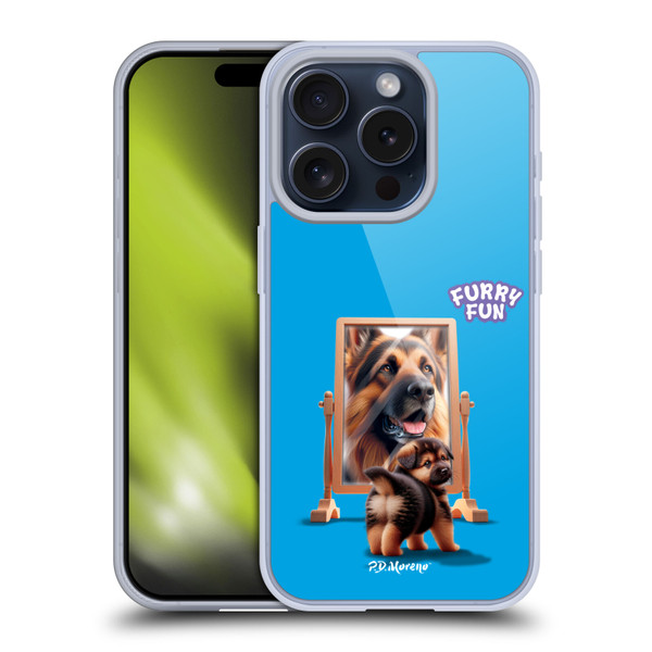 P.D. Moreno Furry Fun Artwork German Shepherd Mirror Soft Gel Case for Apple iPhone 15 Pro