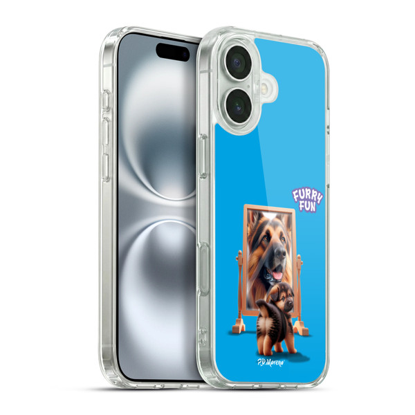 P.D. Moreno Furry Fun Artwork German Shepherd Mirror Soft Gel Case for Apple iPhone 16 Plus & MagSafe