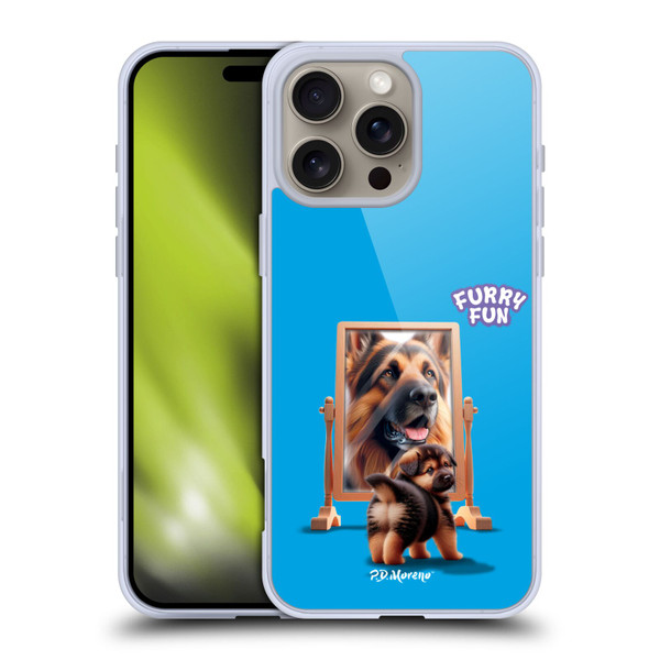 P.D. Moreno Furry Fun Artwork German Shepherd Mirror Soft Gel Case for Apple iPhone 16 Pro Max