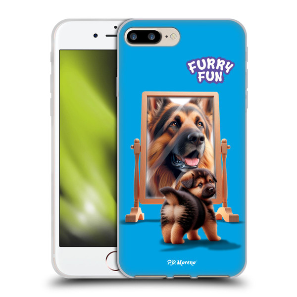 P.D. Moreno Furry Fun Artwork German Shepherd Mirror Soft Gel Case for Apple iPhone 7 Plus / iPhone 8 Plus