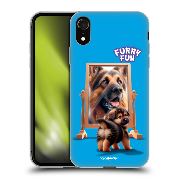 P.D. Moreno Furry Fun Artwork German Shepherd Mirror Soft Gel Case for Apple iPhone XR