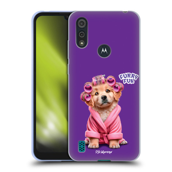P.D. Moreno Furry Fun Artwork Puppy With Curlers Soft Gel Case for Motorola Moto E6s (2020)