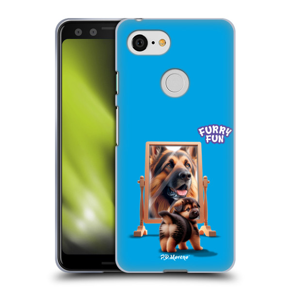 P.D. Moreno Furry Fun Artwork German Shepherd Mirror Soft Gel Case for Google Pixel 3