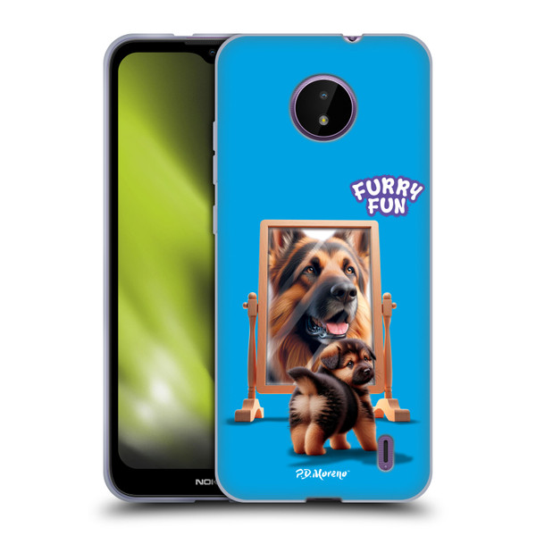 P.D. Moreno Furry Fun Artwork German Shepherd Mirror Soft Gel Case for Nokia C10 / C20