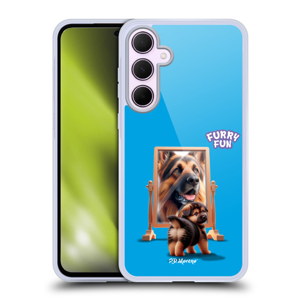 P.D. Moreno Furry Fun Artwork German Shepherd Mirror Soft Gel Case for Samsung Galaxy A35 5G