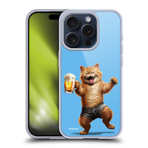 P.D. Moreno Furry Fun Artwork Cat Beer Soft Gel Case for Apple iPhone 15 Pro