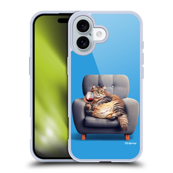 P.D. Moreno Furry Fun Artwork Fat Cat Armchair Soft Gel Case for Apple iPhone 16