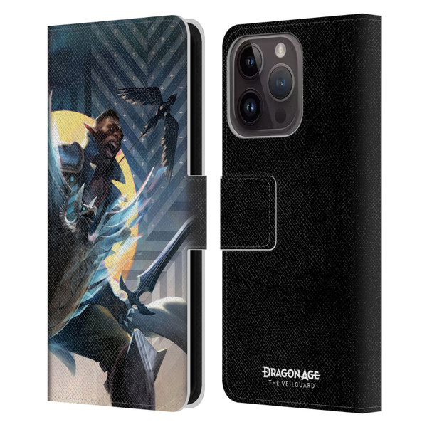 EA Bioware Dragon Age The Veilguard Graphics Davrin Leather Book Wallet Case Cover For Apple iPhone 15 Pro
