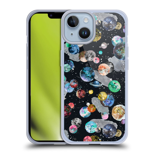 Ninola Colourful Patterns Space Planets Black Soft Gel Case for Apple iPhone 14