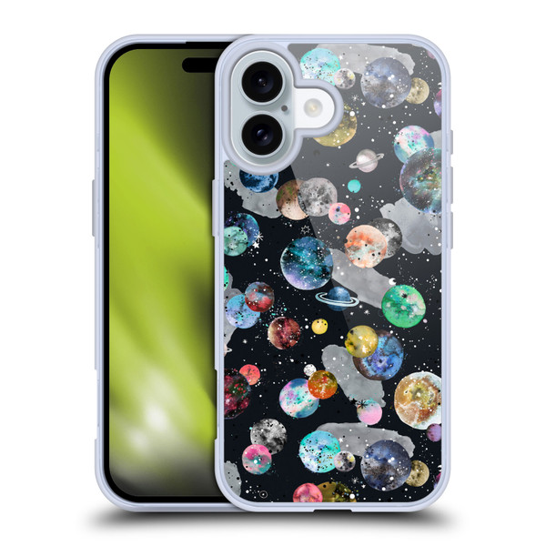 Ninola Colourful Patterns Space Planets Black Soft Gel Case for Apple iPhone 16