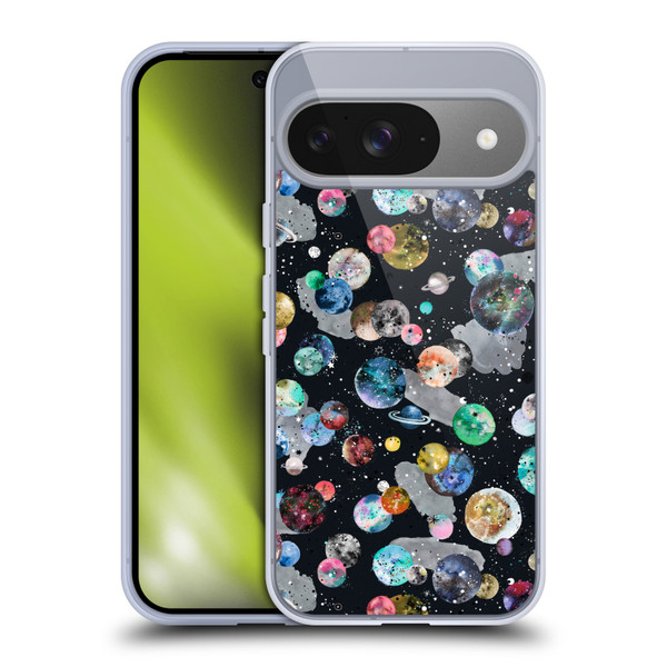 Ninola Colourful Patterns Space Planets Black Soft Gel Case for Google Pixel 9 / Pixel 9 Pro