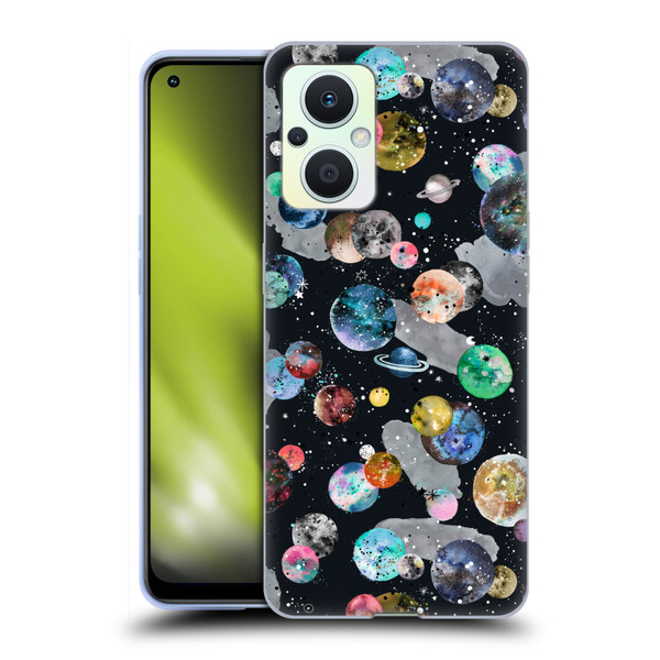 Ninola Colourful Patterns Space Planets Black Soft Gel Case for OPPO Reno8 Lite