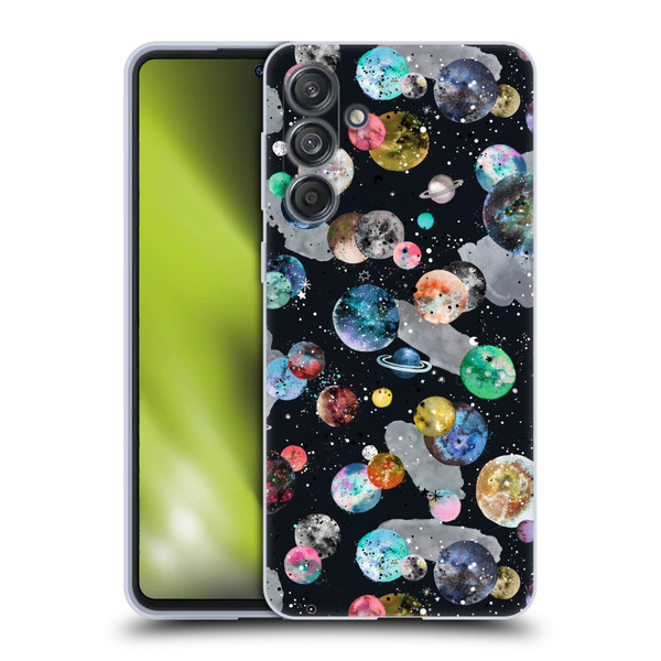 Ninola Colourful Patterns Space Planets Black Soft Gel Case for Samsung Galaxy M55 5G