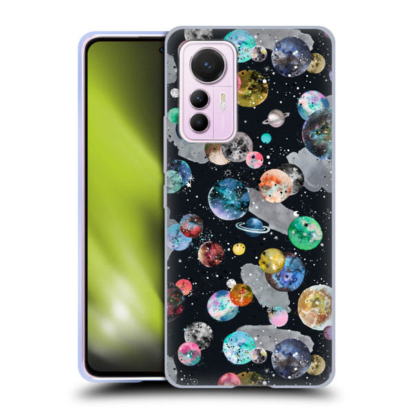 Ninola Colourful Patterns Space Planets Black Soft Gel Case for Xiaomi 12 Lite