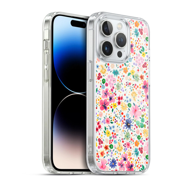 Ninola Colourful Prints Pink Floral Soft Gel Case for Apple iPhone 14 Pro & MagSafe