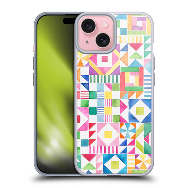 Ninola Colourful Prints Geometric Patchwork Soft Gel Case for Apple iPhone 15