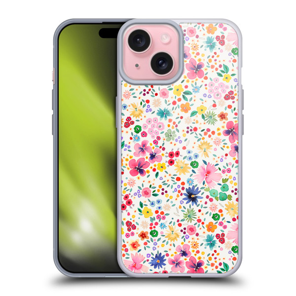 Ninola Colourful Prints Pink Floral Soft Gel Case for Apple iPhone 15