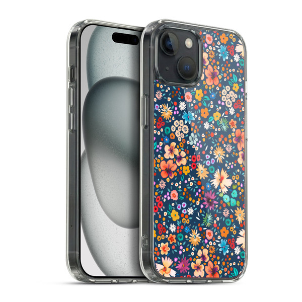 Ninola Colourful Prints Blue Floral Soft Gel Case for Apple iPhone 15 Plus & MagSafe
