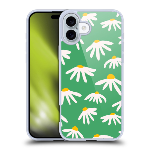 Ninola Colourful Prints Green Daisies Soft Gel Case for Apple iPhone 16 Plus