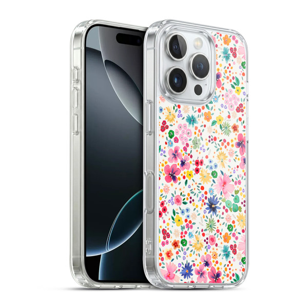 Ninola Colourful Prints Pink Floral Soft Gel Case for Apple iPhone 16 Pro & MagSafe