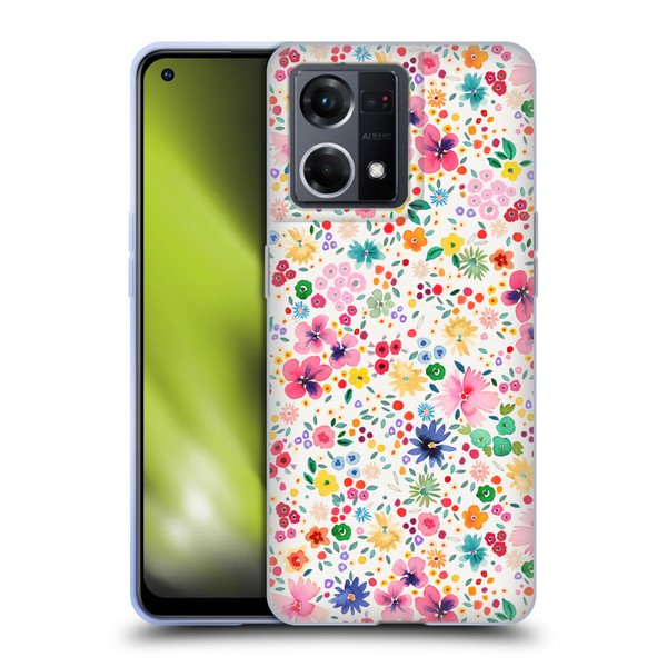 Ninola Colourful Prints Pink Floral Soft Gel Case for OPPO Reno8 4G