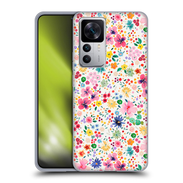 Ninola Colourful Prints Pink Floral Soft Gel Case for Xiaomi 12T 5G / 12T Pro 5G / Redmi K50 Ultra 5G
