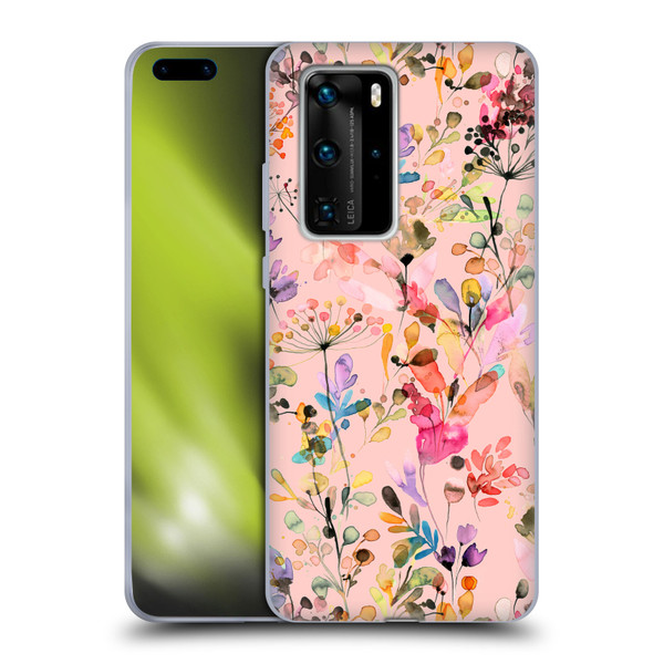 Ninola Flower Patterns Wild Grasses Pink Soft Gel Case for Huawei P40 Pro / P40 Pro Plus 5G