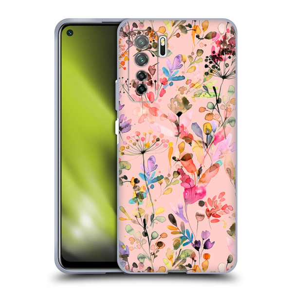 Ninola Flower Patterns Wild Grasses Pink Soft Gel Case for Huawei Nova 7 SE/P40 Lite 5G