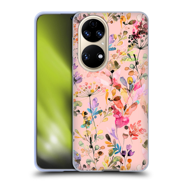 Ninola Flower Patterns Wild Grasses Pink Soft Gel Case for Huawei P50