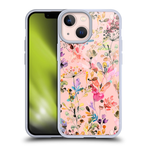 Ninola Flower Patterns Wild Grasses Pink Soft Gel Case for Apple iPhone 13 Mini