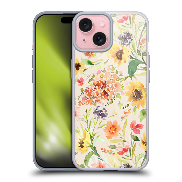 Ninola Flower Patterns Sunflower Plants Autumn Soft Gel Case for Apple iPhone 15