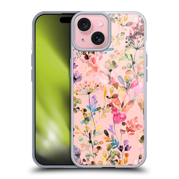 Ninola Flower Patterns Wild Grasses Pink Soft Gel Case for Apple iPhone 15
