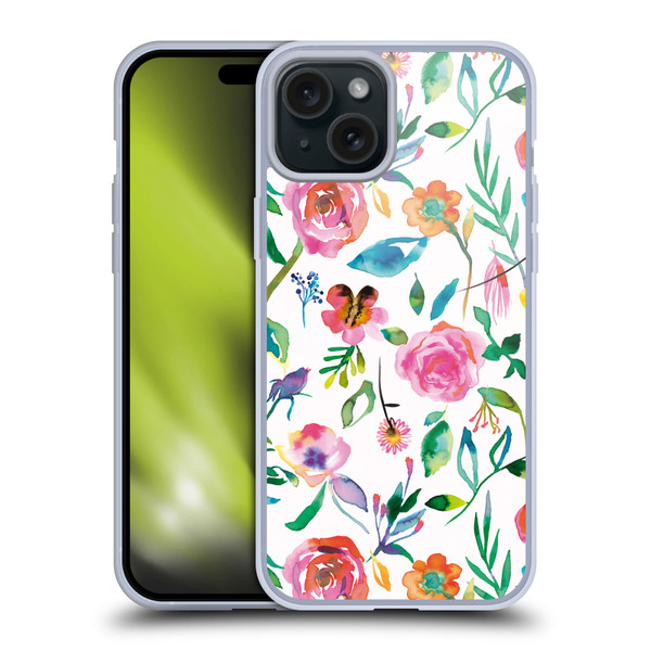 Ninola Flower Patterns Floral Green Soft Gel Case for Apple iPhone 15 Plus