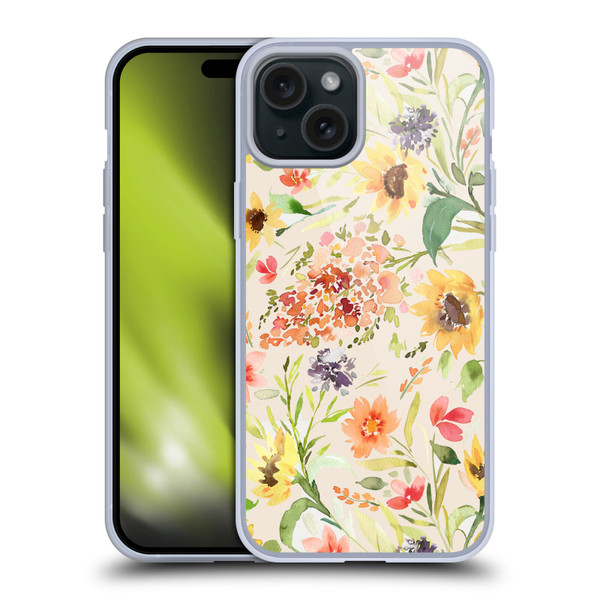Ninola Flower Patterns Sunflower Plants Autumn Soft Gel Case for Apple iPhone 15 Plus