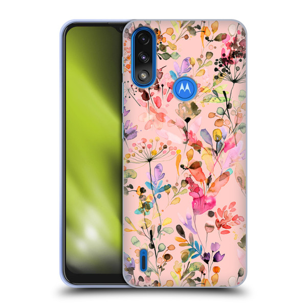 Ninola Flower Patterns Wild Grasses Pink Soft Gel Case for Motorola Moto E7 Power / Moto E7i Power