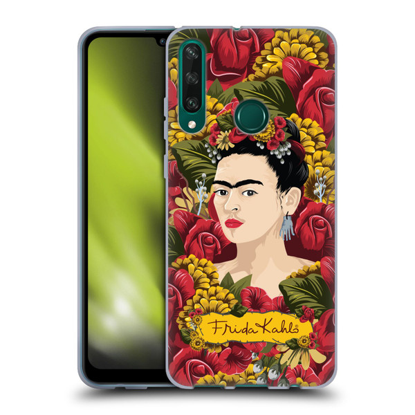 Frida Kahlo Red Florals Portrait Pattern Soft Gel Case for Huawei Y6p