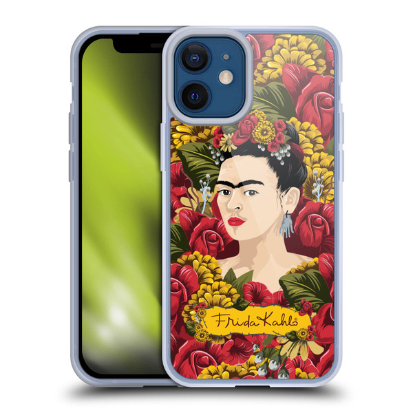 Frida Kahlo Red Florals Portrait Pattern Soft Gel Case for Apple iPhone 12 Mini & MagSafe