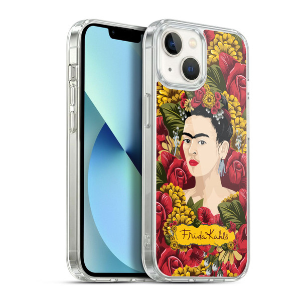 Frida Kahlo Red Florals Portrait Pattern Soft Gel Case for Apple iPhone 13