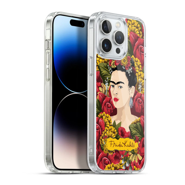 Frida Kahlo Red Florals Portrait Pattern Soft Gel Case for Apple iPhone 13 Pro Max & MagSafe