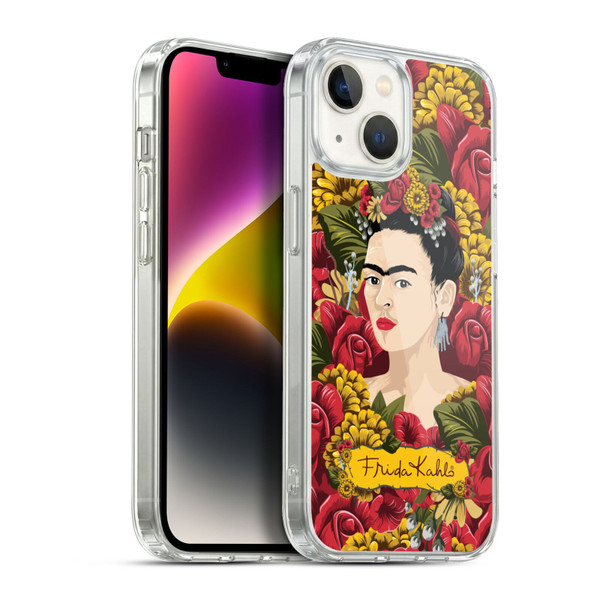 Frida Kahlo Red Florals Portrait Pattern Soft Gel Case for Apple iPhone 14