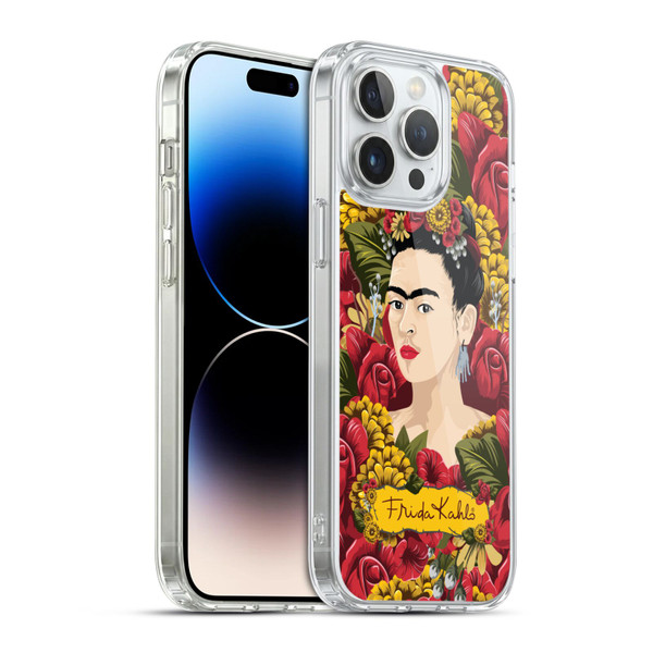 Frida Kahlo Red Florals Portrait Pattern Soft Gel Case for Apple iPhone 14 Pro Max & MagSafe