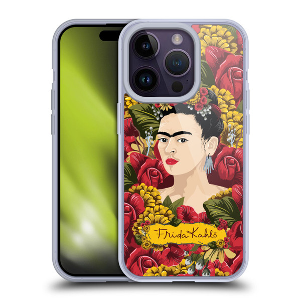 Frida Kahlo Red Florals Portrait Pattern Soft Gel Case for Apple iPhone 14 Pro & MagSafe