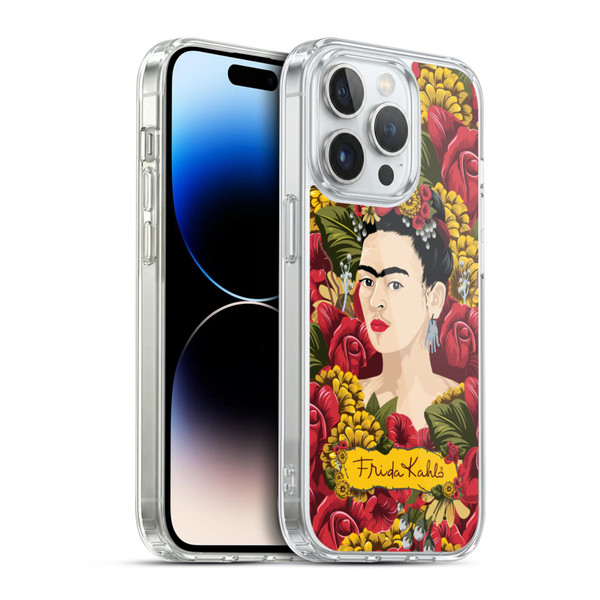 Frida Kahlo Red Florals Portrait Pattern Soft Gel Case for Apple iPhone 14 Pro & MagSafe
