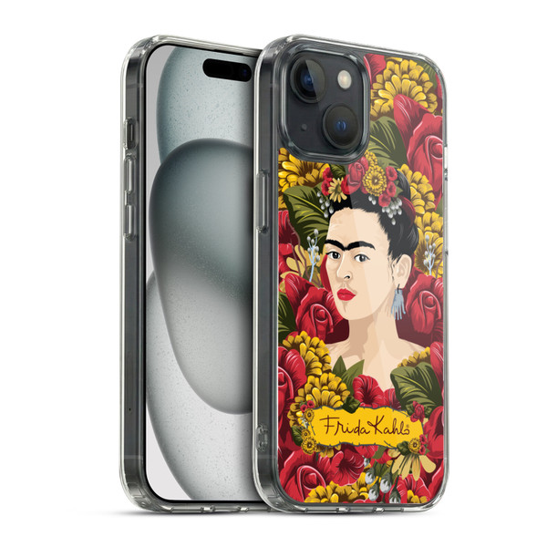 Frida Kahlo Red Florals Portrait Pattern Soft Gel Case for Apple iPhone 15 & MagSafe